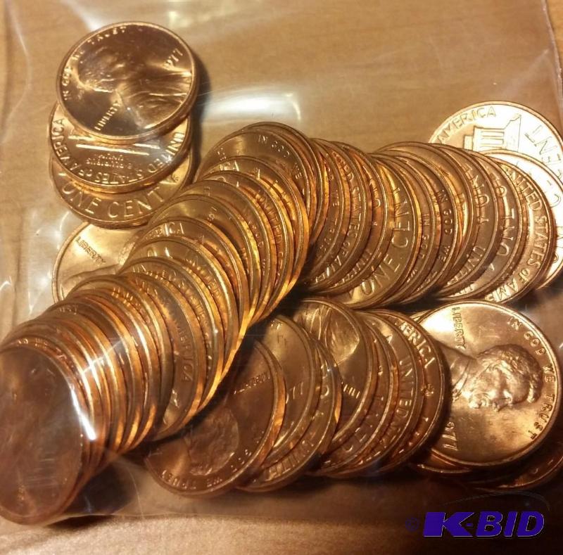 lot 101 image: 1977 Lincoln Pennies---Brilliant Uncirculated...