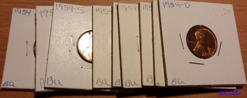 lot 109 image: Lot of 9 carded 1950s wheat pennies-Brillian...