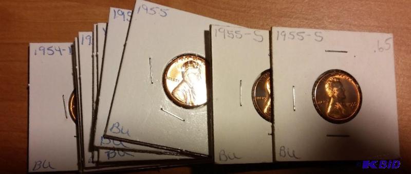 lot 110 image: Lot of 9 carded 1950s wheat pennies-Brillian...