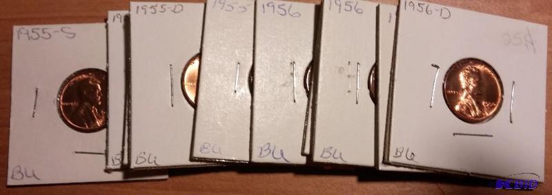 lot 111 image: Lot of 10 carded 1950s wheat pennies-Brillia...