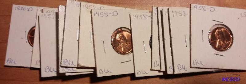 lot 112 image: Lot of 14 carded 1950s wheat pennies-Brillia...