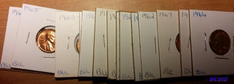 lot 119 image: Lot of carded 1960s Lincoln pennies-Brillian...
