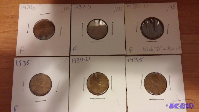 lot 125 image: Lot of 6 Carded Wheat Pennies-Dates as shown-...