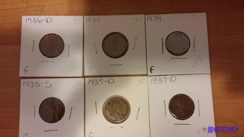 lot 126 image: Lot of 6 Carded Wheat Pennies-Dates as shown-...