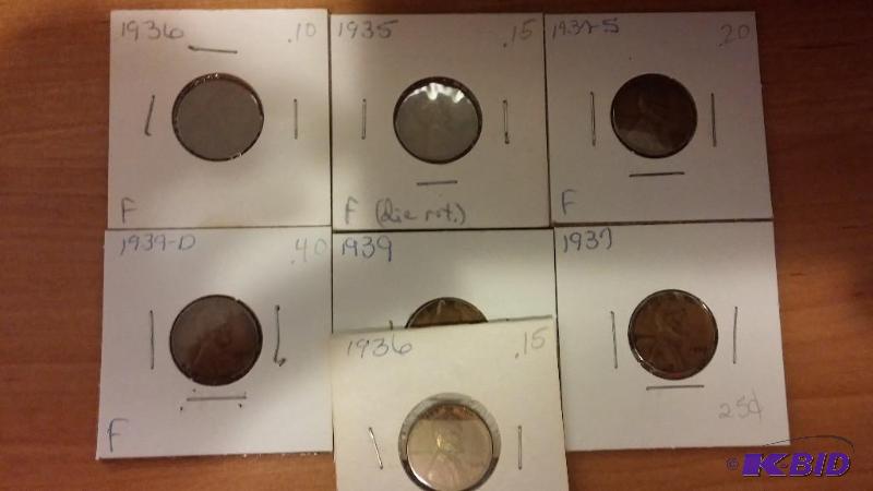 lot 127 image: Lot of 7 Carded Wheat Pennies-Dates as shown-...
