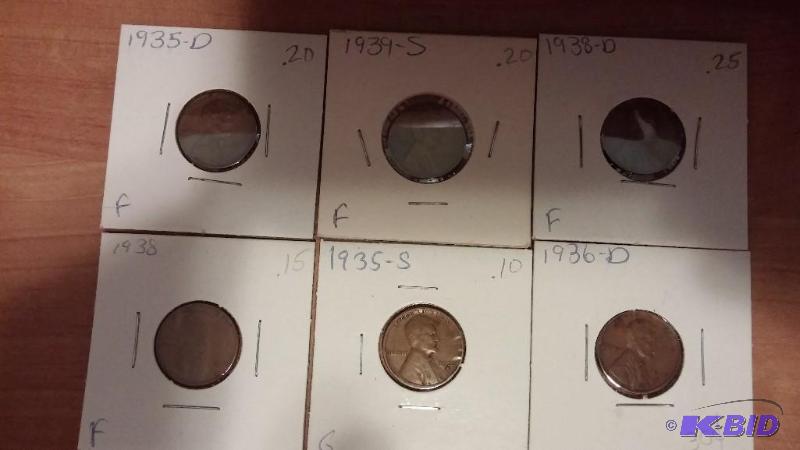 lot 128 image: Lot of 6 Carded Wheat Pennies-Dates as shown-...