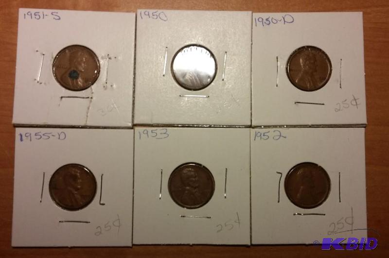 lot 130 image: Lot of 6 Carded Wheat Pennies-Dates as shown...