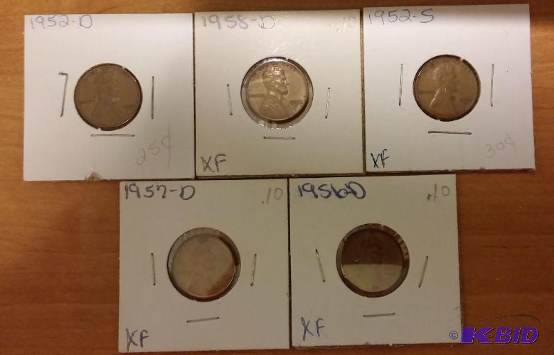 lot 133 image: Lot of 5 Carded Wheat Pennies-Dates as shown-...