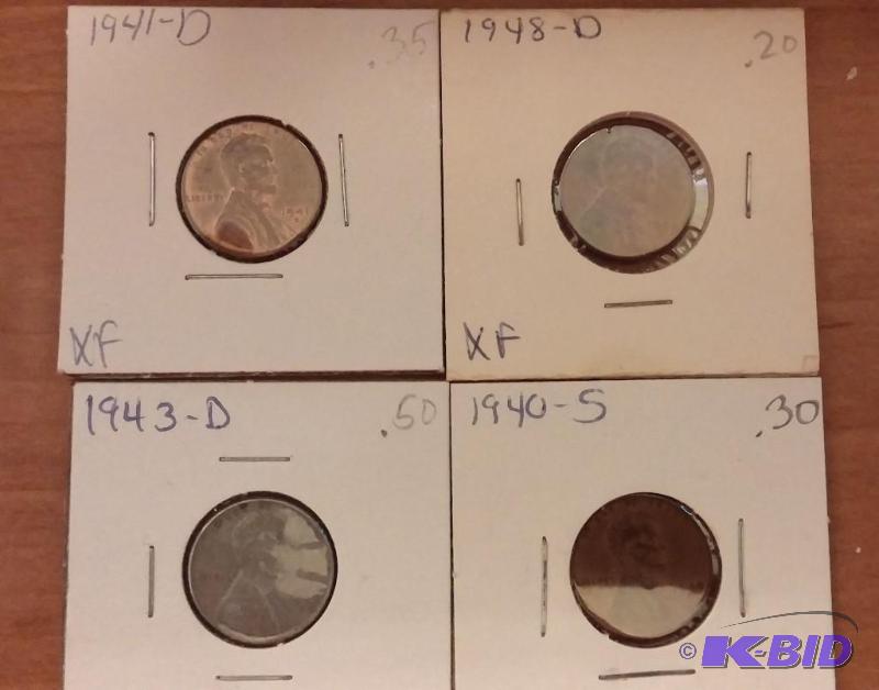 lot 135 image: Lot of 4 Carded Wheat Pennies-Dates as shown-...