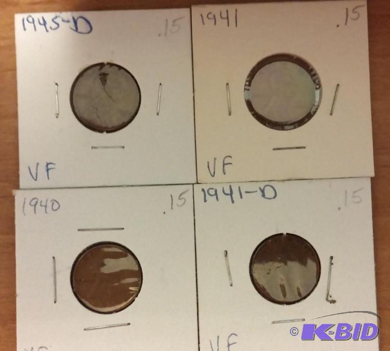 lot 139 image: Lot of 4 Carded Wheat Pennies-Dates as shown-...