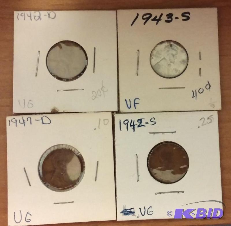lot 140 image: Lot of 4 Carded Wheat Pennies-Dates as shown-...