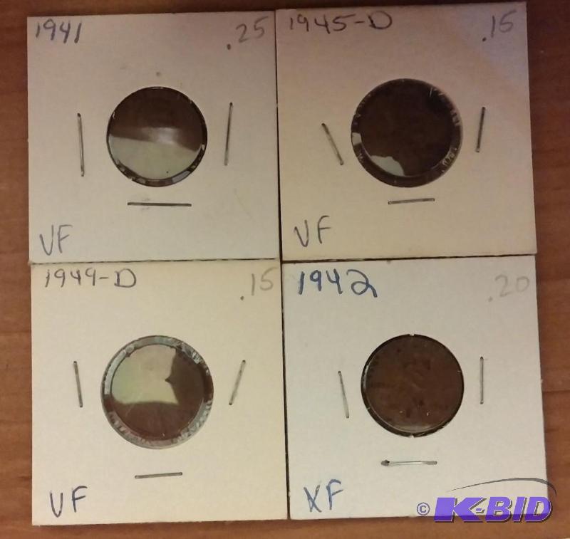 lot 141 image: Lot of 4 Carded Wheat Pennies-Dates as shown-...