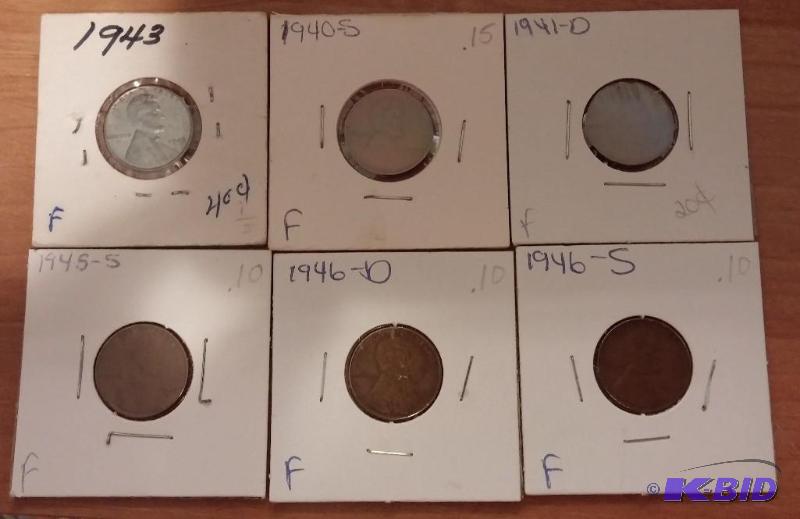 lot 143 image: Lot of 6 Carded Wheat Pennies-Dates as shown-...