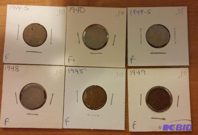 lot 144 image: Lot of 6 Carded Wheat Pennies-Dates as shown-...