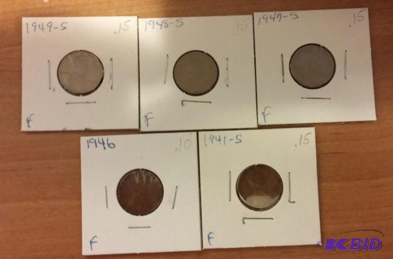 lot 145 image: Lot of 5 Carded Wheat Pennies-Dates as shown-...