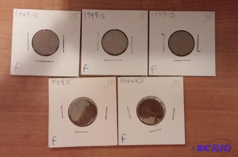 lot 146 image: Lot of 5 Carded Wheat Pennies-Dates as shown-...