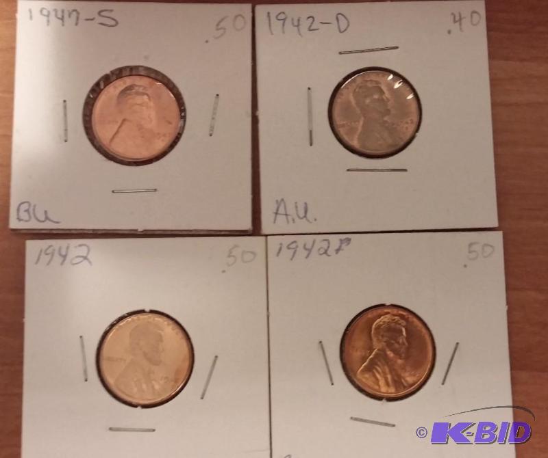 lot 147 image: Lot of 4 Carded Wheat Pennies-Dates as shown-...