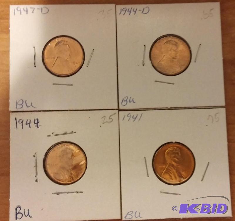 lot 148 image: Lot of 4 Carded Wheat Pennies-Dates as shown-...