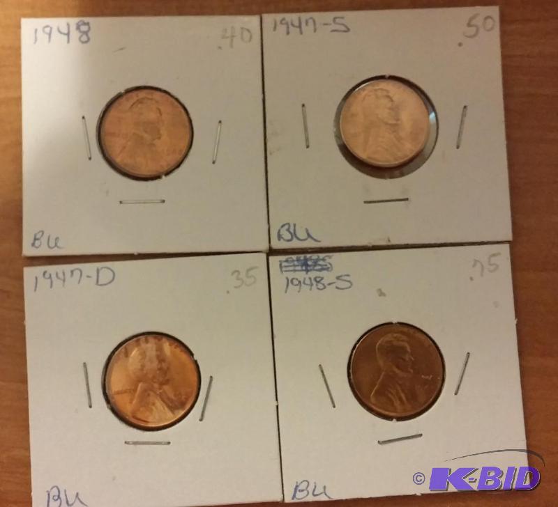 lot 149 image: Lot of 4 Carded Wheat Pennies-Dates as shown-...