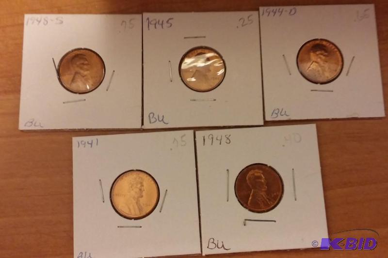 lot 152 image: Lot of 5 Carded Wheat Pennies-Dates as shown-...