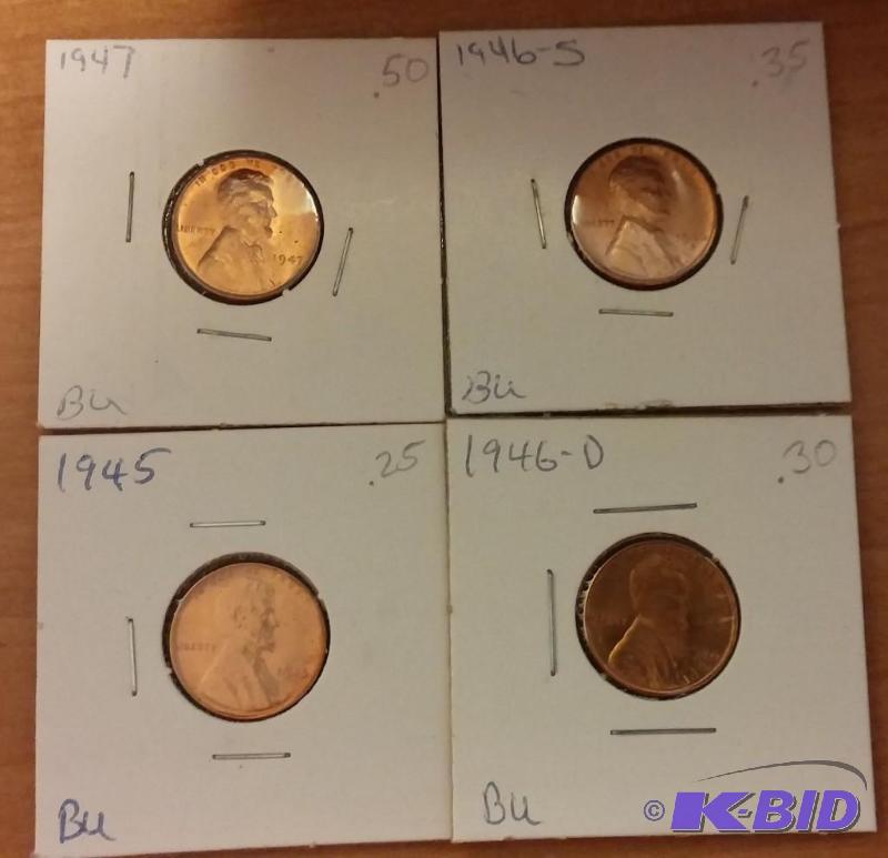 lot 153 image: Lot of 4 Carded Wheat Pennies-Dates as shown-...
