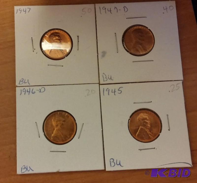 lot 154 image: Lot of 4 Carded Wheat Pennies-Dates as shown-...
