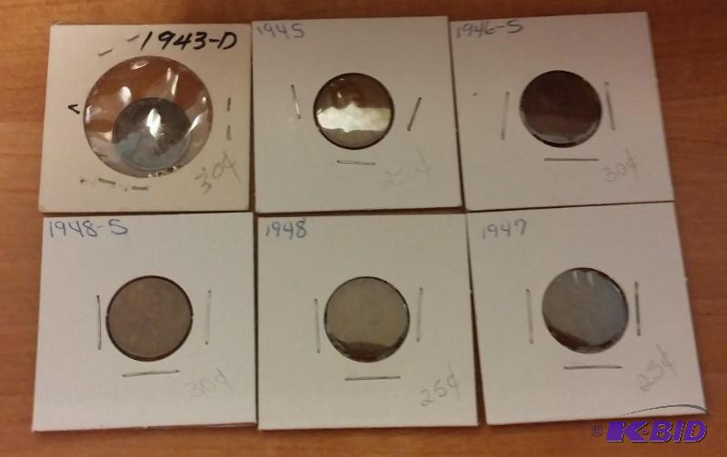 lot 157 image: Lot of 6 Carded Wheat Pennies-Dates as shown...