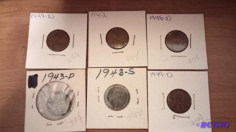 lot 158 image: Lot of 6 Carded Wheat Pennies-Dates as shown...