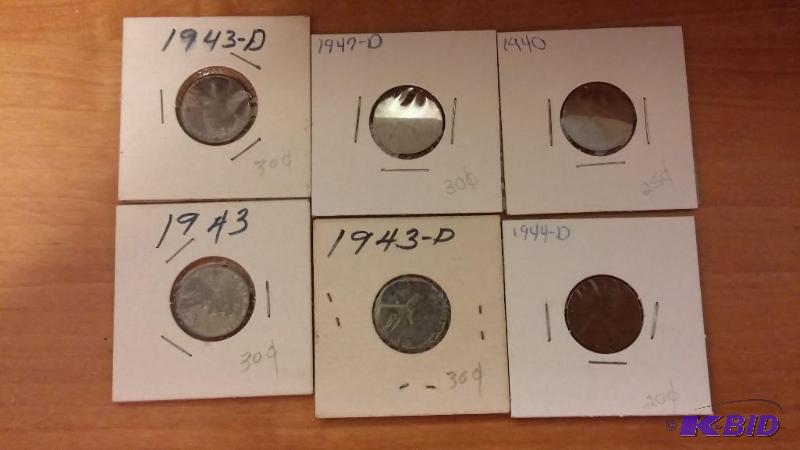 lot 159 image: Lot of 6 Carded Wheat Pennies-Dates as shown...