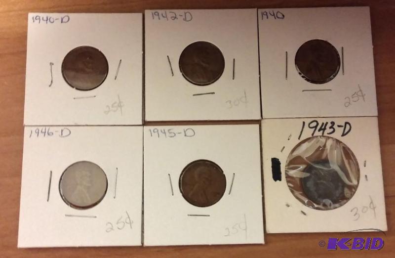lot 160 image: Lot of 6 Carded Wheat Pennies-Dates as shown...