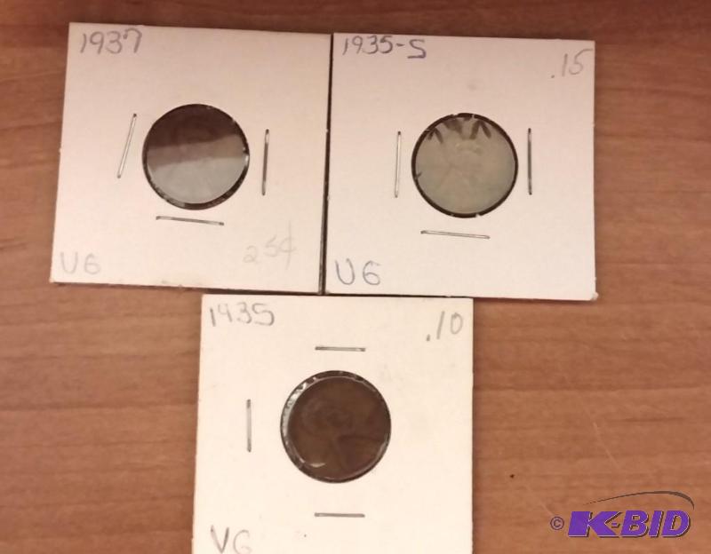 lot 161 image: Lot of 3 Carded Wheat Pennies-Dates as shown...