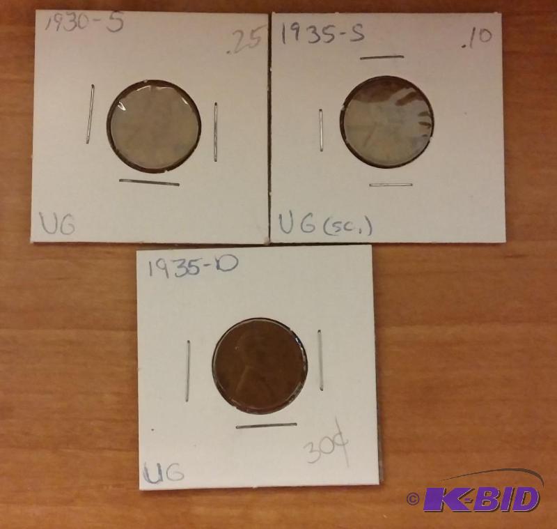 lot 162 image: Lot of 3 Carded Wheat Pennies-Dates as shown-...