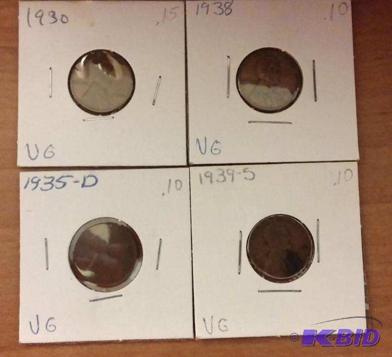 lot 163 image: Lot of 4 Carded Wheat Pennies-Dates as shown-...