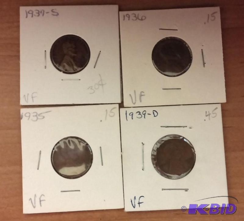 lot 166 image: Lot of 4 Carded Wheat Pennies-Dates as shown-...