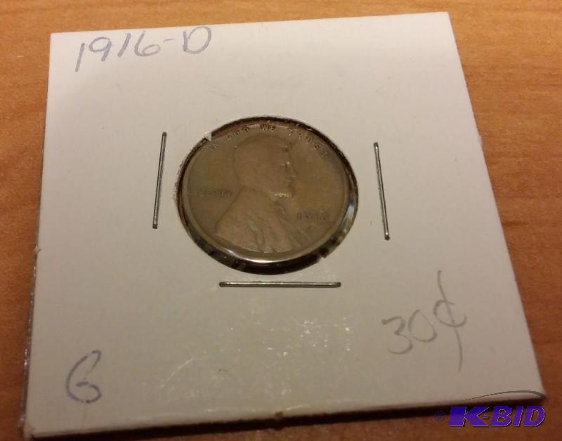 lot 182 image: 1916-D Wheat Penny...