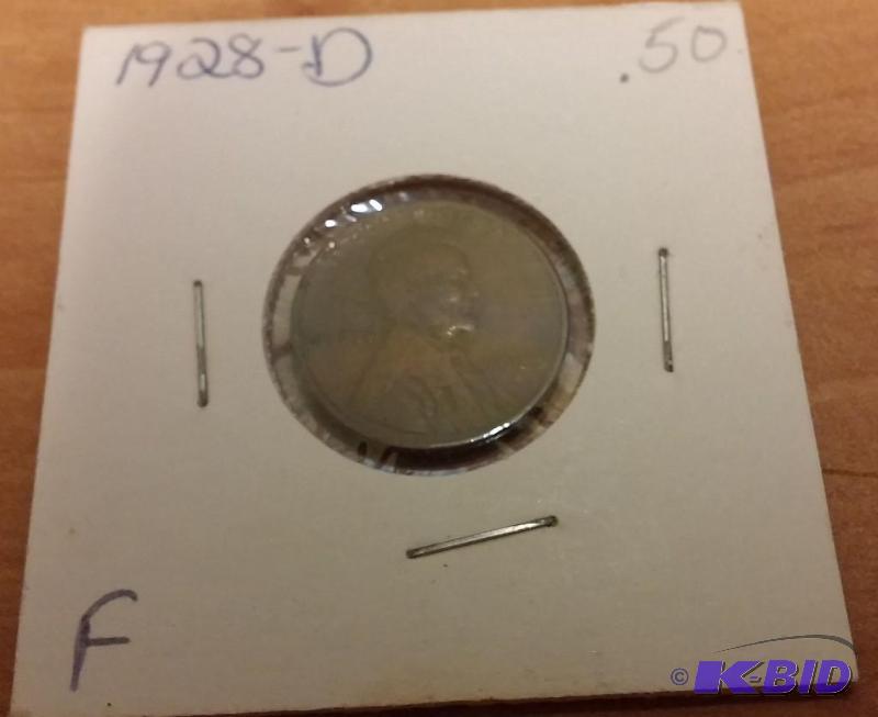 lot 201 image: 1928-D Wheat Penny...