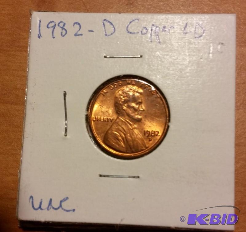 lot 204 image: 1982-D Copper Large Date Lincoln Penny-Uncirc...