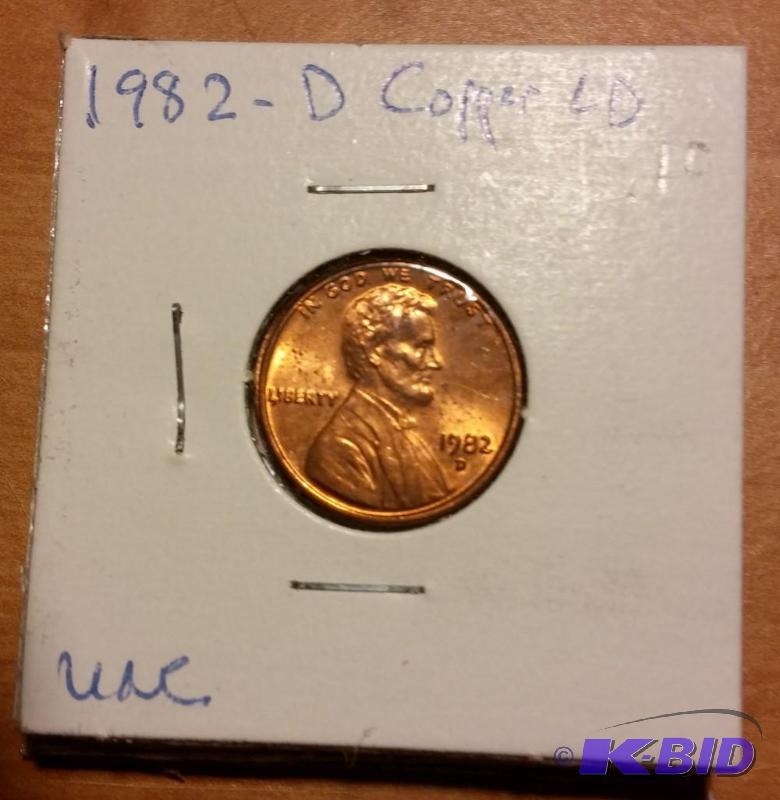 lot 205 image: 1982-D Copper Large Date Lincoln Penny-Uncirc...