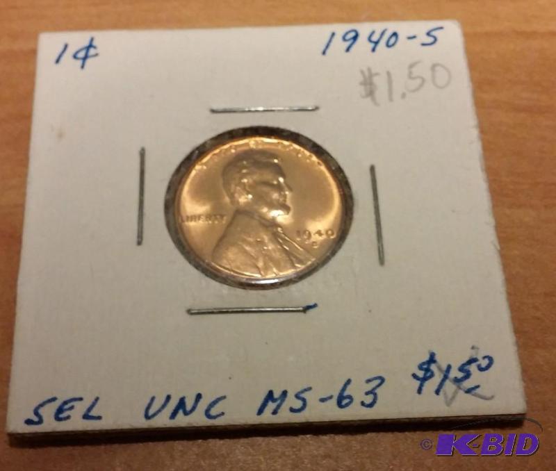lot 206 image: 1940-S Wheat Penny-graded MS-63...
