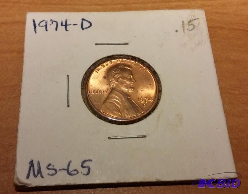 lot 208 image: 1974-D Lincoln Penny-graded MS-65...