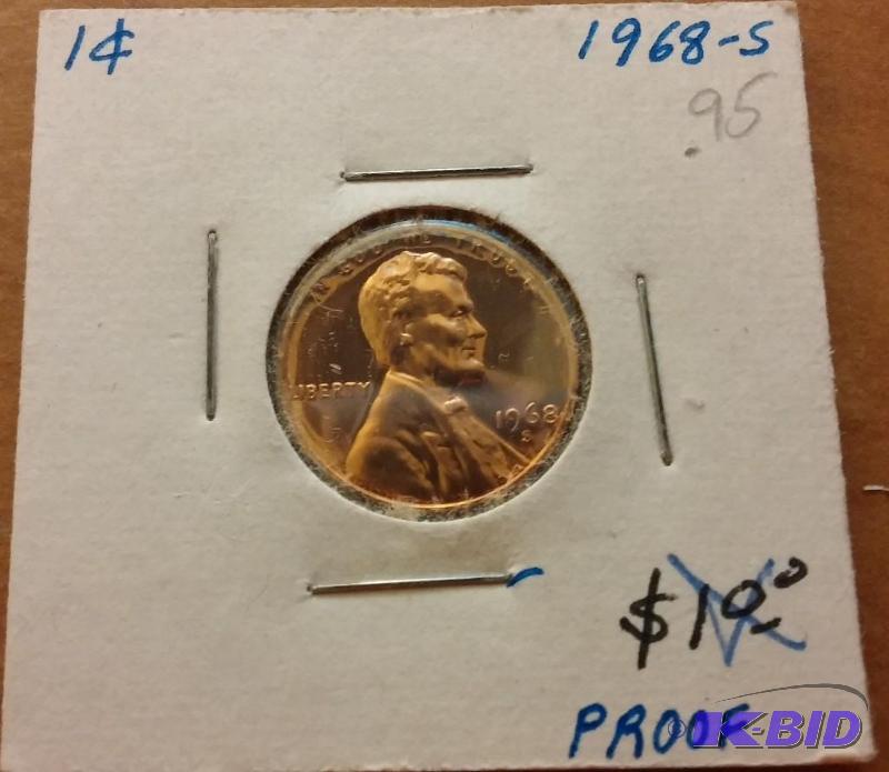 lot 212 image: 1968-S Lincoln Penny---PROOF...