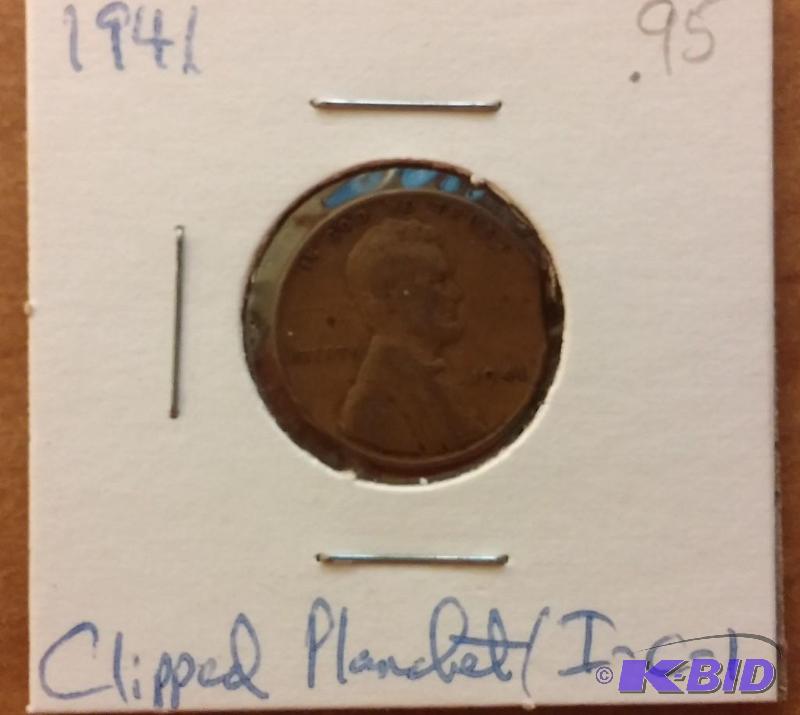 lot 214 image: 1941 Wheat Penny-Clipped planchet...