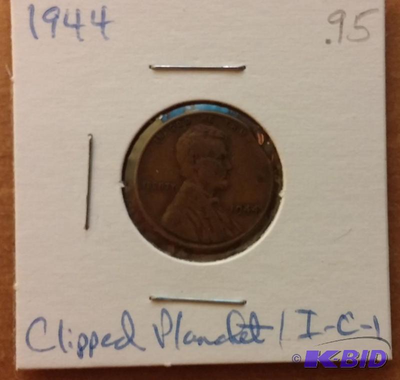 lot 215 image: 1944 Wheat Penny-Clipped planchet...