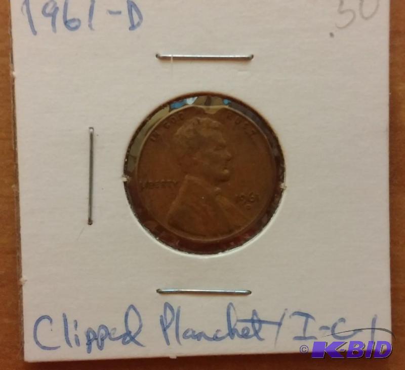 lot 217 image: 1961-D Lincoln Penny---Clipped planchet...