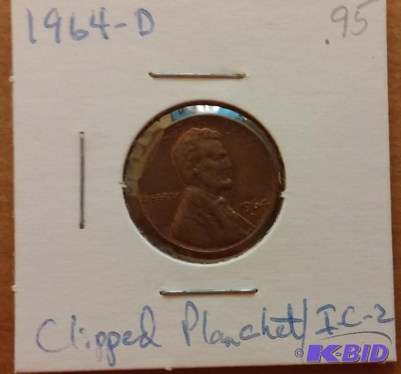 lot 218 image: 1964-D Lincoln Penny---Clipped planchet...