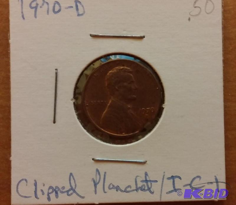 lot 219 image: 1970-D Lincoln Penny---Clipped planchet...