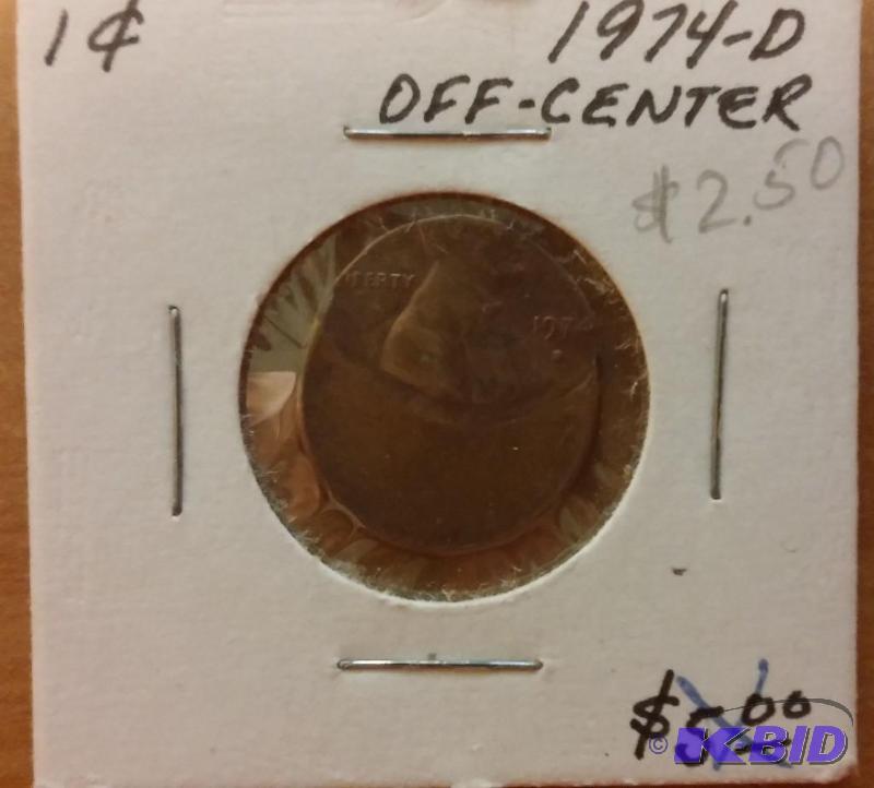 lot 224 image: 1974-D Lincoln Penny-error-Off Center...