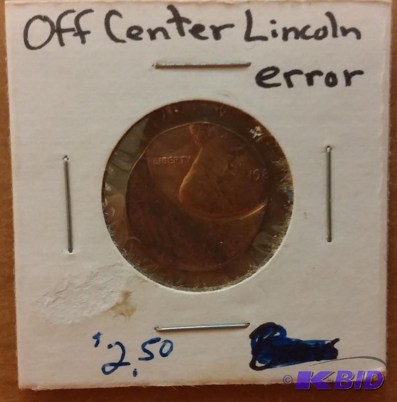 lot 225 image: Lincoln Penny-error-Off Center...