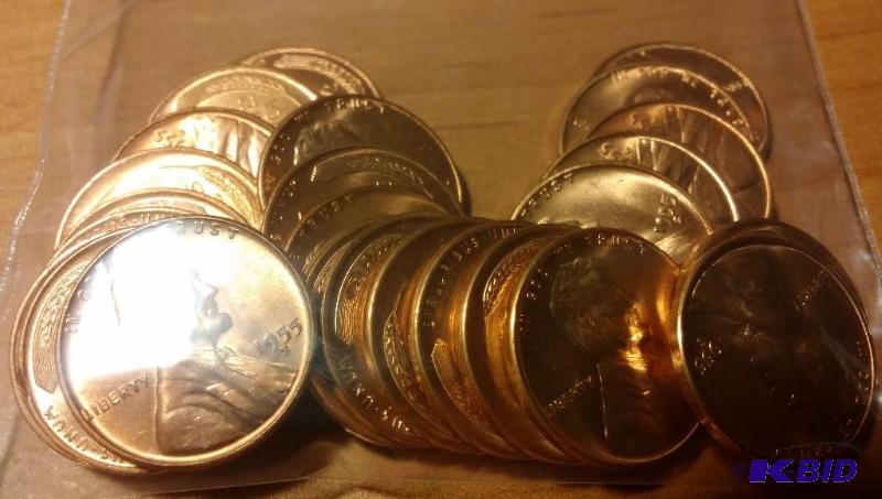 lot 28 image: 1955-S Wheat Pennies---Brilliant Uncirculated...