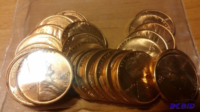 lot 29 image: 1955-S Wheat Pennies---Brilliant Uncirculated...